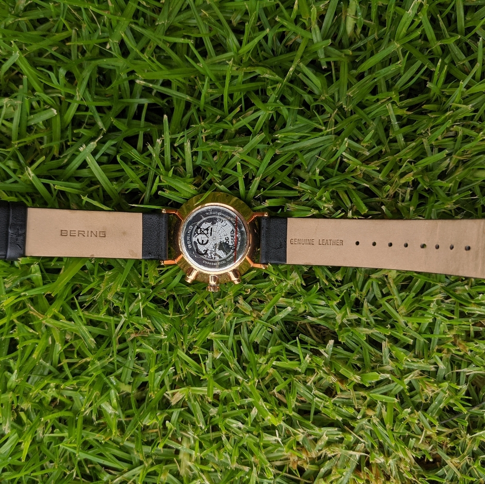 Bering blue and polished gold black leather watch - Picture 10 of 10